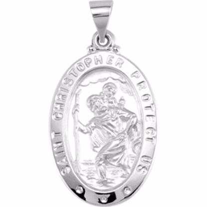 R41617:60008:P 14kt White 25.5x17.75mm Oval St. Christopher Hollow Medal