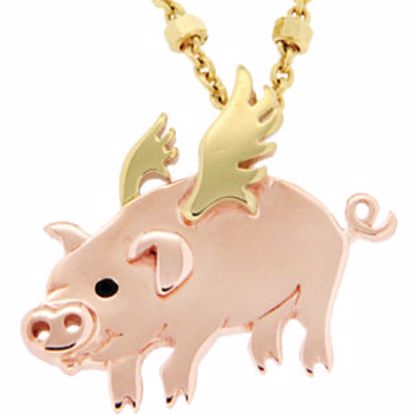 650680:1060:P 18kt Vermeil Flying Pig 17" Necklace for Luck