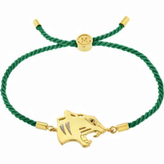 650664:6110:P 18kt Vermeil Panther 8" Green Satin Rope Bracelet for Courage 