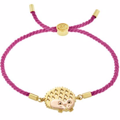 650674:6140:P 18kt Vermeil Hedgehog 8" Pink Satin Rope Bracelet for Protection 