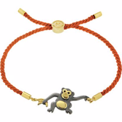 650675:6130:P 18kt Vermeil Monkey 8" Red Satin Rope Bracelet for Mischief 