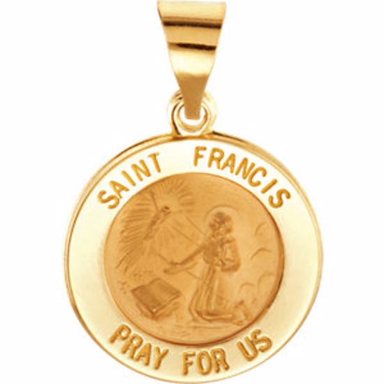 R45338:101:P 14kt Yellow 15mm Round Hollow St. Francis Medal