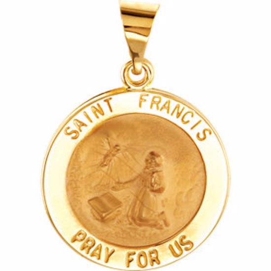 R45338:102:P 14kt Yellow 18.25mm Round Hollow St. Francis Medal