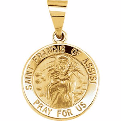 R45337:101:P 14kt Yellow 15mm Round Hollow St. Francis of Assisi Medal