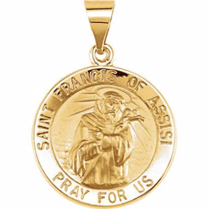 R45337:102:P 14kt Yellow 18.25mm Round Hollow St. Francis of Assisi Medal