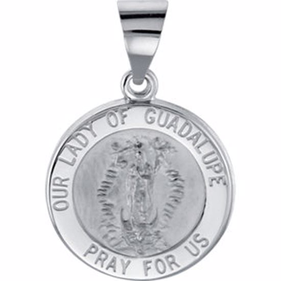 R45341:102:P 14kt White 15mm Round Hollow Our Lady of Guadalupe Medal