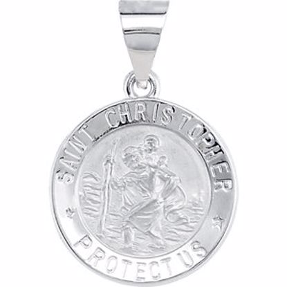 R41608:60008:P 14kt White 15mm Hollow Round St. Christopher Medal