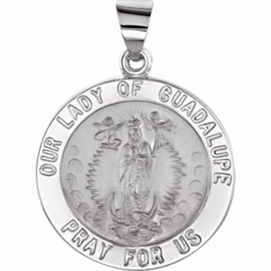 R45341:106:P 14kt White 22mm Round Hollow Our Lady of Guadalupe Medal