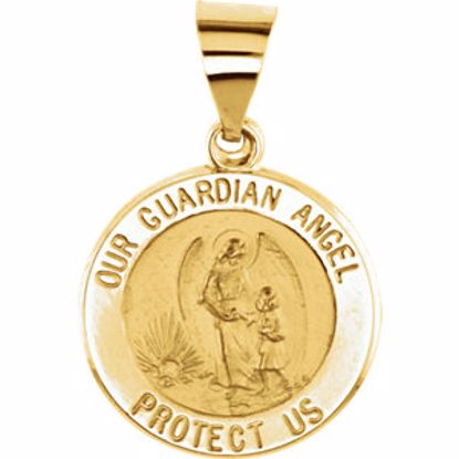 R45342:101:P 14kt Yellow 15mm Round Hollow Guardian Angel Medal