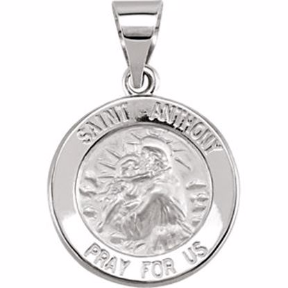 R45350:102:P 14kt White 15mm Round Hollow St. Anthony Medal