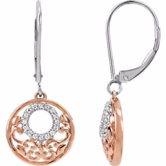 69960:100:P Sterling Silver 14kt Rose Plated 1/8 CTW Diamond Lever Back Earrings