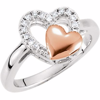 650079:105:P Sterling Silver with Rose Plating 1/10 CTW Diamond Double Heart Design Ring Size 5