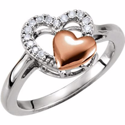650079:106:P Sterling Silver with Rose Plating 1/10 CTW Diamond Double Heart Design Ring Size 6