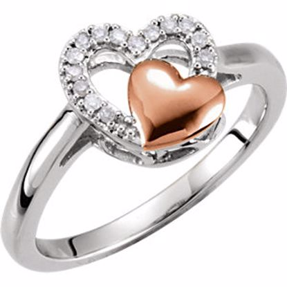 650079:108:P Sterling Silver with Rose Plating 1/10 CTW Diamond Double Heart Design Ring Size 8