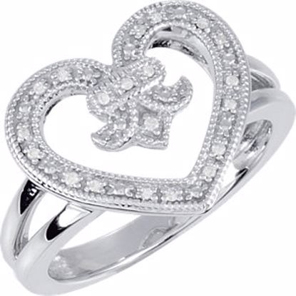 650076:107:P Sterling Silver .07 CTW Diamond Heart & Fleur-De-Lis Design Ring Size 7