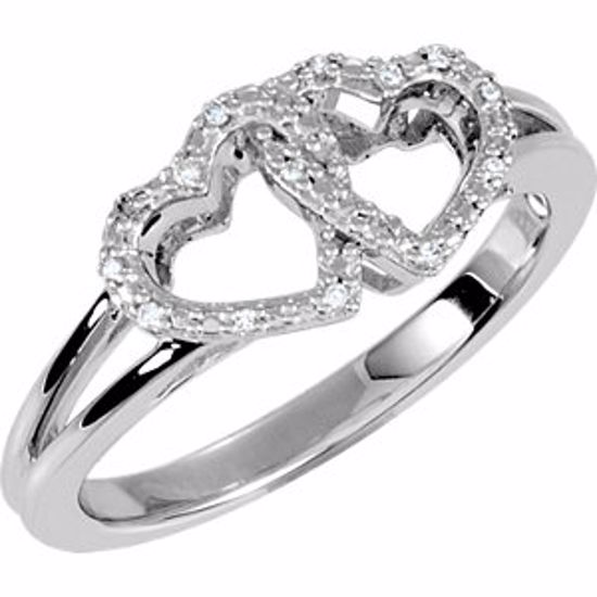 650082:107:P Sterling Silver .05 CTW Diamond Double Heart Design Ring Size 7