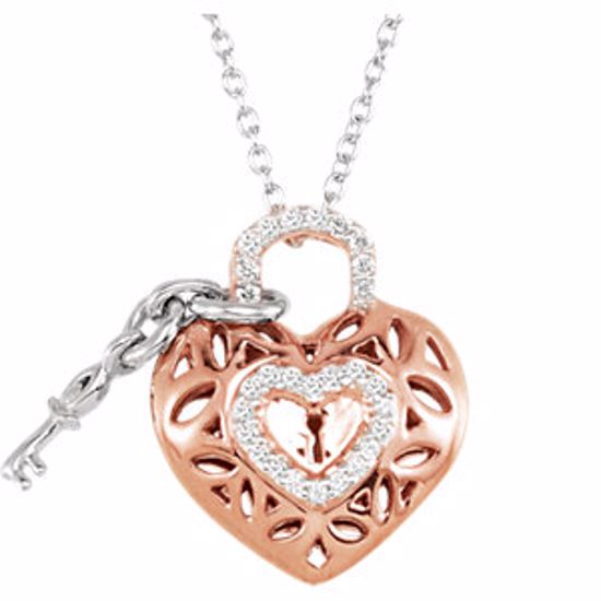 68664:101:P Sterling Silver Rose Plated 1/6 CTW Diamond Heart 18" Necklace