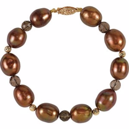 650155:200:P Freshwater Cultured Dyed Chocolate Pearl & Smoky Quartz Bracelet