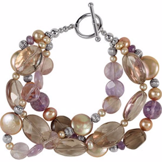 650163:101:P Freshwater Cultured Dyed Chocolate Pearl & Multi-Gemstone Bracelet