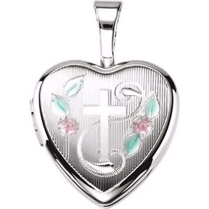 190055:701:P Sterling Silver Cross Heart Locket with Epoxy