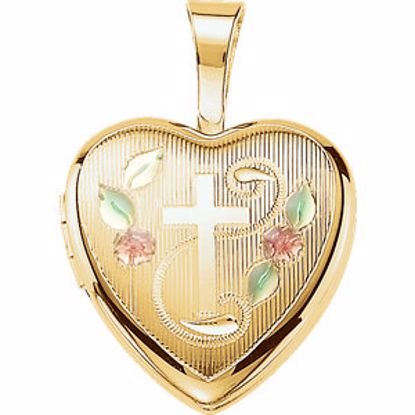 190055:702:P Gold Plated Sterling Silver Cross Heart Locket with Epoxy