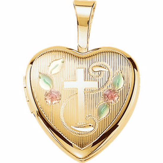 190055:702:P Gold Plated Sterling Silver Cross Heart Locket with Epoxy