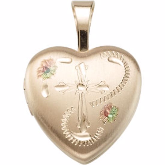 R45352:204:P Gold Plated & Sterling Silver Heart Locket with Cross