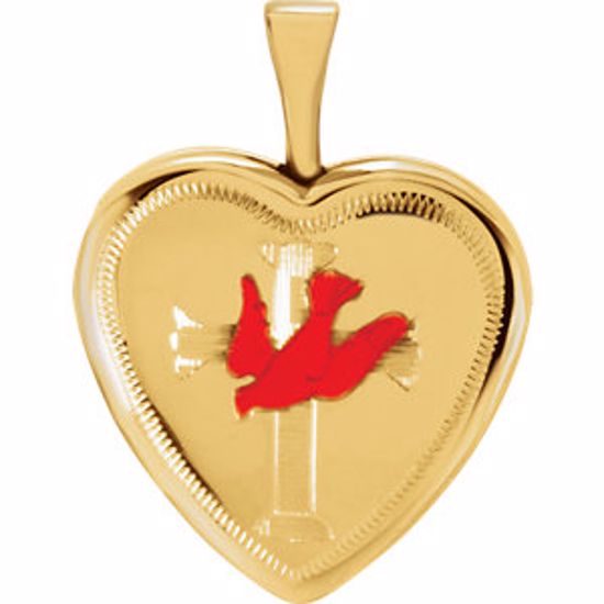 R45355:502:P Gold Plated Sterling Silver Dove & Cross Heart Locket with Epoxy 