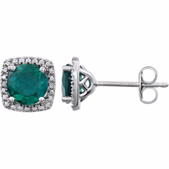 650167:109:P Sterling Silver Created Emerald & .015 CTW Diamond Earrings