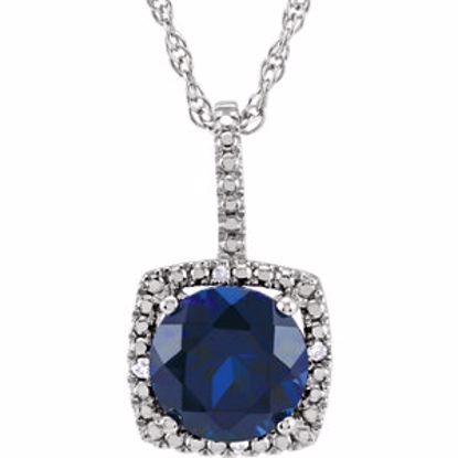 650182:608:P Sterling Silver 7mm Created Sapphire & .015 CTW Diamond 18" Necklace