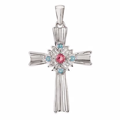 R45376:102:P Sterling Silver Pink Tourmaline & Swiss Blue Topaz Cross Pendant