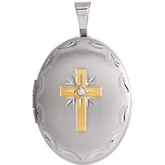 650231:101:P Sterling Silver .01 CTW Diamond Oval Cross Locket