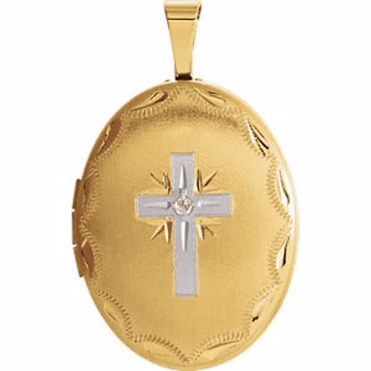 650231:102:P Gold Plated Sterling .01 CTW Diamond Oval Cross Locket