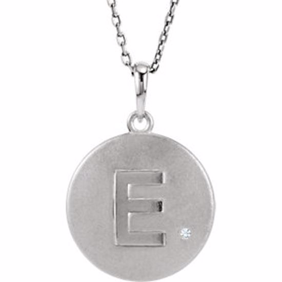 85545:60004:P Sterling Silver .005 CTW Diamond Letter "E" Initial Disc 18" Necklace