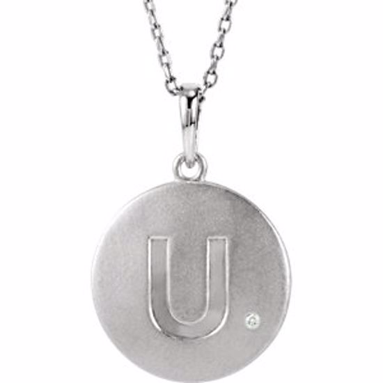 85545:60020:P Sterling Silver .005 CTW Diamond Letter "U" Initial Disc 18" Necklace