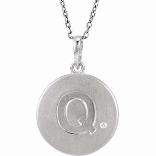 85545:60016:P Sterling Silver .005 CTW Diamond Letter "Q" Initial Disc 18" Necklace