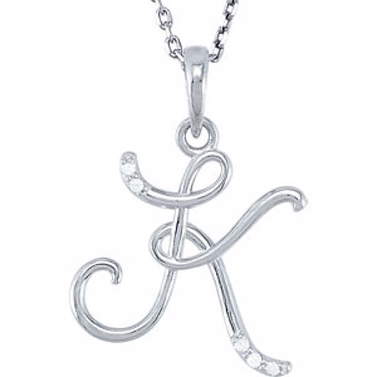 85557:60010:P Sterling Silver .03 CTW Diamond Letter "K" Script Initial 18" Necklace