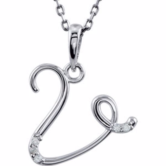 85557:60021:P Sterling Silver .03 CTW Diamond Letter "V" Script Initial 18" Necklace