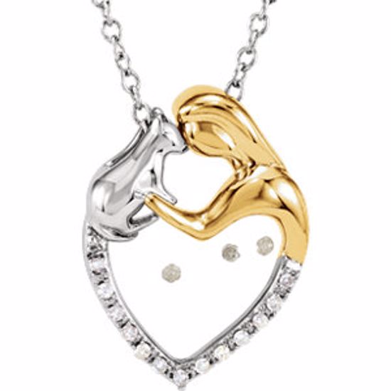 650300:600:P Sterling Silver .06 CTW Diamond Lady & Cat Heart 18" Necklace 