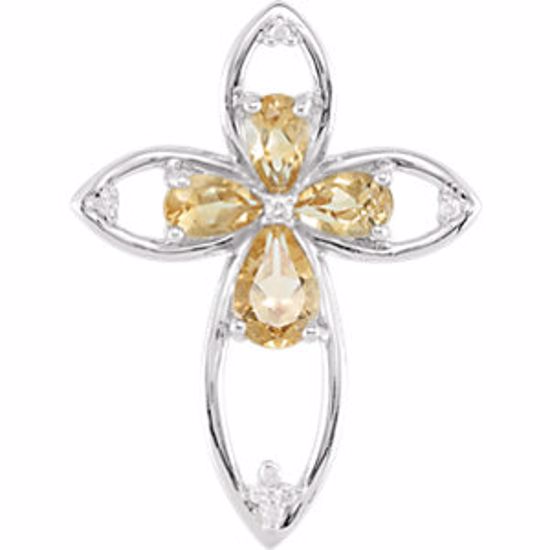 R42306:100:P Citrine & .036 CTW Diamond Cross Pendant 