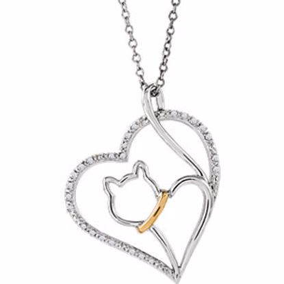 650309:600:P Sterling Silver & 10kt Yellow 1/10 CTW Diamond Cat Heart 18" Necklace