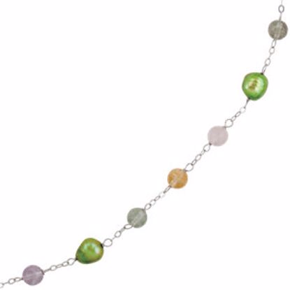 650639:101:P 42" Freshwater Cultured Dyed Green Pearl & Natural Crystal Beads Necklace