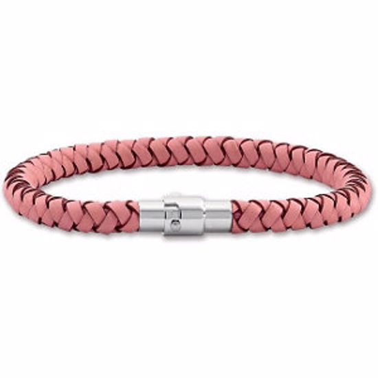 LEG044:311:P Pink 5.5mm Leather 8" Bracelet with Stainless Steel Clasp