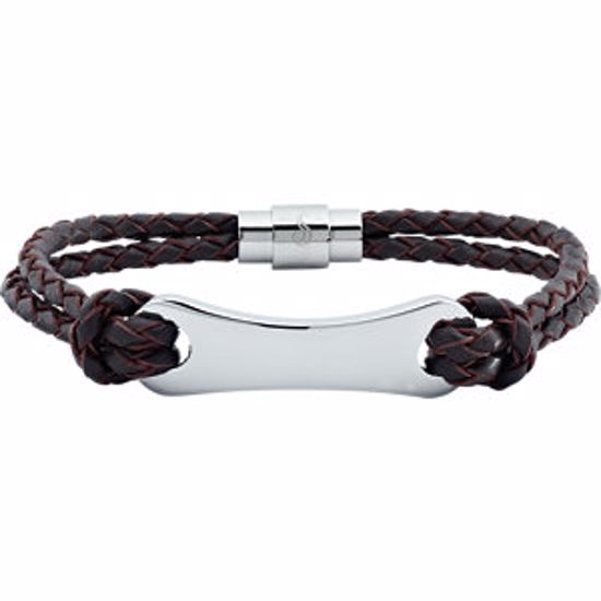 LEG048:304:P Dark Brown Leather & Stainless Steel 9" Bracelet