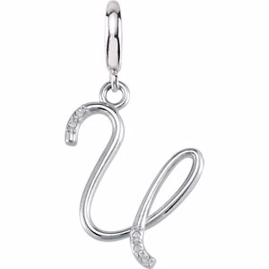 85556:60020:P Sterling Silver.03 CTW Diamond 1mm Script Initial Charm Letter U