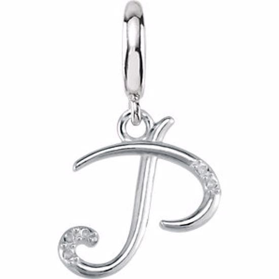 85556:60015:P Sterling Silver.03 CTW Diamond 1mm Script Initial Charm Letter P