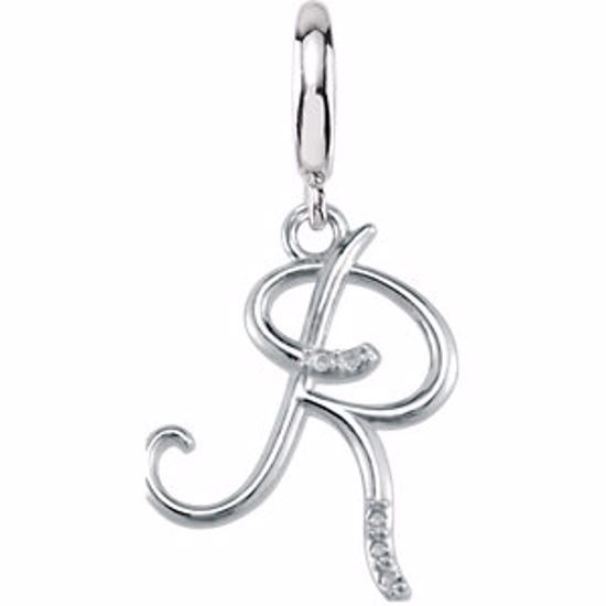 85556:60017:P Sterling Silver.03 CTW Diamond 1mm Script Initial Charm Letter R