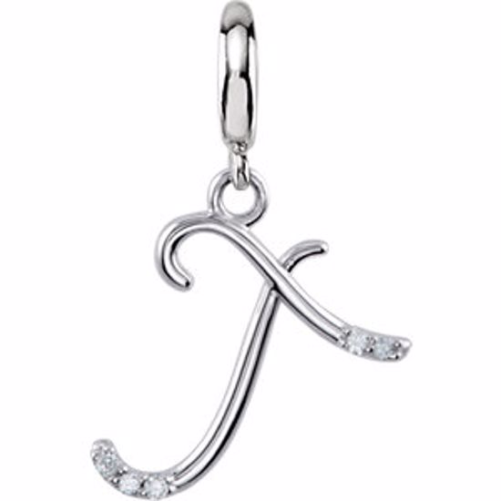 85556:60019:P Sterling Silver.03 CTW Diamond 1mm Script Initial Charm Letter T