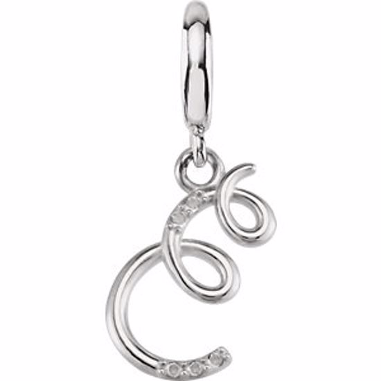 85556:60004:P Sterling Silver.03 CTW Diamond 1mm Script Initial Charm Letter E