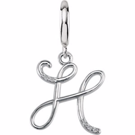 85556:60007:P Sterling Silver.03 CTW Diamond 1mm Script Initial Charm Letter H